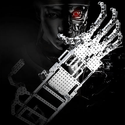 Collectible mechanical steampunk skeleton arm, a unique steam punk mech masterpiece and 3D puzzle Metal Kits for office desktop decor.