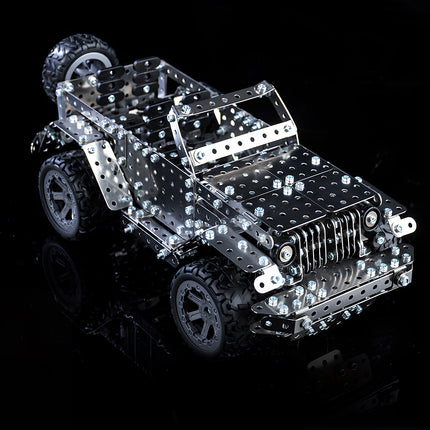 team punk mech style off-road vehicle made from precision 3D puzzle Metal Kits, a unique DIY metal model for office desktop decor.
