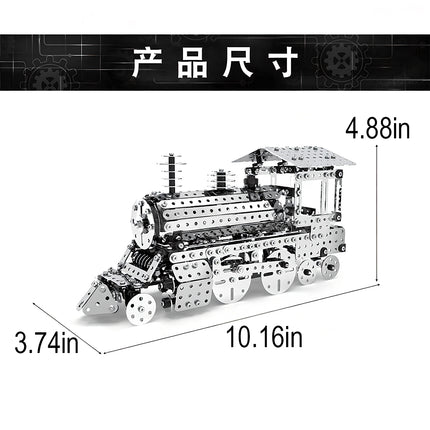 Steam punk mech style locomotive with detailed mechanical steampunk structure, an intricate DIY metal model for desktop display.