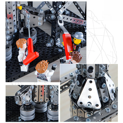 Close-up of metal model engine and structural joints, featuring steam punk mech aesthetics in a 3D puzzle Metal Kits set.