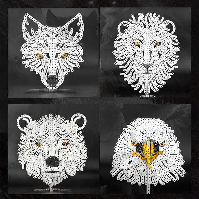 Steam punk mech style animal sculptures, including intricate mechanical steampunk metal model designs for unique office desktop decor.