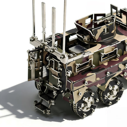 DIY mechanical steampunk transport truck with realistic camo painting and metal parts, a unique steampunk puzzle.