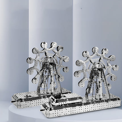 Detailed metal model with a steam punk mech aesthetic, showcasing the beauty of a mechanical steampunk Ferris wheel.
