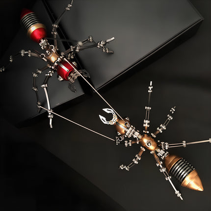 Intricate steampunk puzzle featuring two color versions of mechanical ants, premium 3D puzzle Metal Kits for adult collectors.