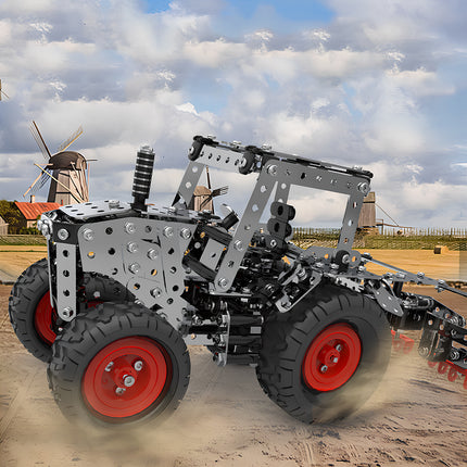 Vintage style steampunk puzzle tractor made of stainless steel, premium 3D puzzle Metal Kits featuring mechanical steampunk design.