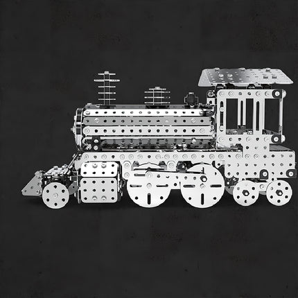 A collectible steampunk puzzle locomotive made of high-quality stainless steel, a premier metal model from our 3D puzzle Metal Kits series.