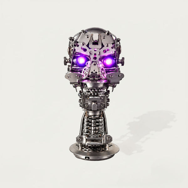 Tablefunny Mechanical Robot Head, steampunk 3D metal puzzle with LED lights, art shelf decor
