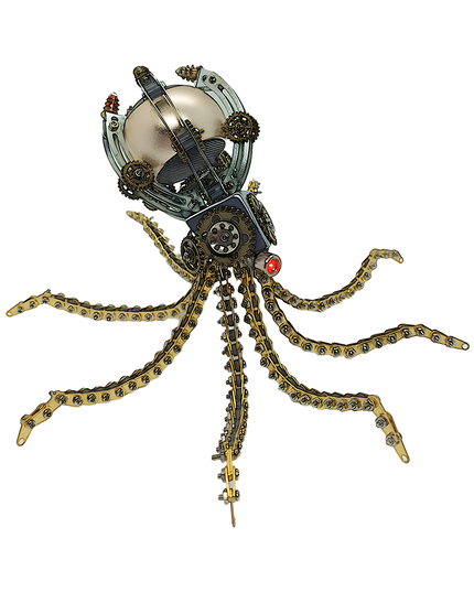 Steampunk Mechanical Octopus 3D Puzzle Metal Kit (Glowing Red Accent Design) - A captivating fun toy for mechanics and art lovers, this DIY-assembled piece features a mechanical octopus with a glowing red component, intricate gears, and articulated chain-like tentacles. It embodies "a fusion of marine mystery and steampunk ingenuity", challenging you to craft a luminous piece of mechanical artistry with precision.