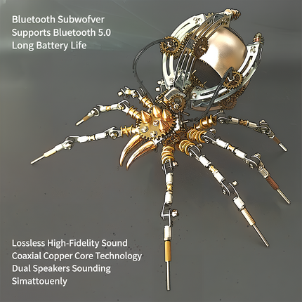 Steampunk Mechanical Spider Bluetooth Subwoofer 3D Puzzle Metal Kit - A groundbreaking audio gadget and assembly toy for tech, design, and mechanics enthusiasts, this 3D Puzzle Metal Kit merges a mechanical spider design with high-fidelity audio capabilities. It supports Bluetooth 5.0, delivers lossless high-fidelity sound via coaxial copper core technology and dual speakers, and boasts long battery life. As a fusion of "industrial artistry, audio innovation, and assembly fun".