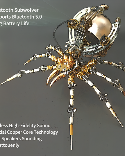 Steampunk Mechanical Spider Bluetooth Subwoofer 3D Puzzle Metal Kit - A groundbreaking audio gadget and assembly toy for tech, design, and mechanics enthusiasts, this 3D Puzzle Metal Kit merges a mechanical spider design with high-fidelity audio capabilities. It supports Bluetooth 5.0, delivers lossless high-fidelity sound via coaxial copper core technology and dual speakers, and boasts long battery life. As a fusion of "industrial artistry, audio innovation, and assembly fun".
