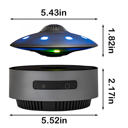 Detailed dimensions of the magnetic levitation UFO speaker: 5.43in saucer and 5.52in base