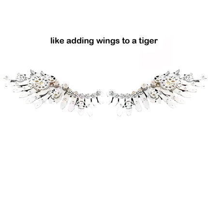 This is a mechanical wing set (for tiger-themed 3D metal puzzles), matching the idiom "like adding wings to a tiger." It features silver metallic parts, exposed gears/joints, and articulated wing structures, designed for assembly with tiger puzzle models.Highlighted by precise puzzle craft and flexible wing design, it enhances the model’s dynamic appeal, embodying the idiom’s "strengthening excellence" meaning.