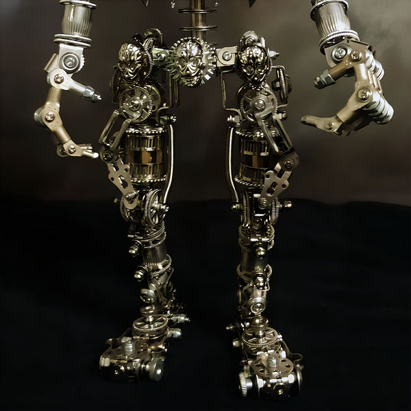  Intricately designed mechanical steampunk legs and arms for a "Body of Steel" metal model, featuring gears and metallic components. A detailed 3D puzzle metal kit for assembly.
