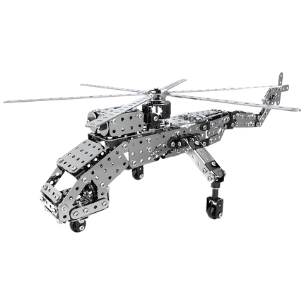 Modern helicopter metal model with rotating propellers and detailed structure, assembled from tablefunny DIY 3D puzzle Metal Kits for stylish funny table decoration