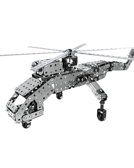Modern helicopter metal model with rotating propellers and detailed structure, assembled from tablefunny DIY 3D puzzle Metal Kits for stylish funny table decoration