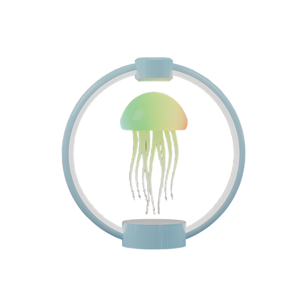 Magnetic levitation jellyfish lamp, housed within a circular frame, displays a gradient-colored jellyfish. Perfect as an intriguing tabletop decoration or a unique gift.