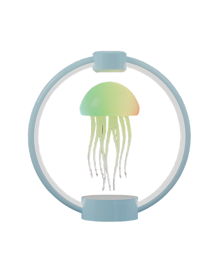 Tablefunny Colorful Magnetic Levitation Jellyfish Lamp - 360° Rotating Dimmable Ambient Night Light (Blue/Light Wood Grain Base)