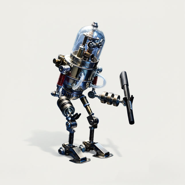 Tablefunny 3D Metal Planetary Sentinel Robot Model Kit – Steampunk Mechanical Defender with Transparent Dome & Spring Joints