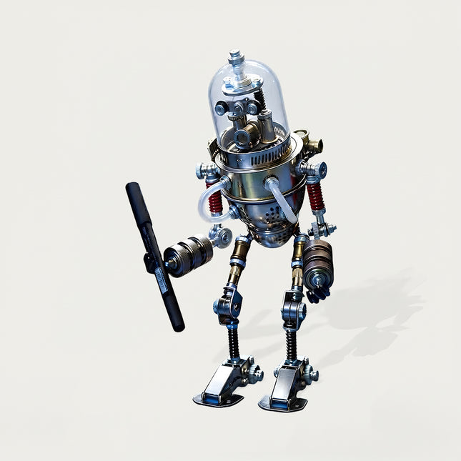 Tablefunny 3D Metal Planetary Sentinel Robot Model Kit – Steampunk Mechanical Defender with Transparent Dome & Spring Joints