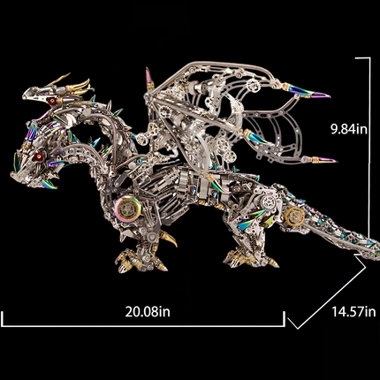 This Steampunk Mechanical Dragon 3D Puzzle Metal Kit features an intricate design, combining interlocking metallic components, gears, and colorful accents. With dimensions of 20.08 in (length) × 14.57 in (height) × 9.84 in (width), it serves as a substantial and striking decorative piece. Blending steampunk industrial art with a mythical dragon form, it’s ideal for adding a touch of mechanical artistry and fantasy charm to your space.
