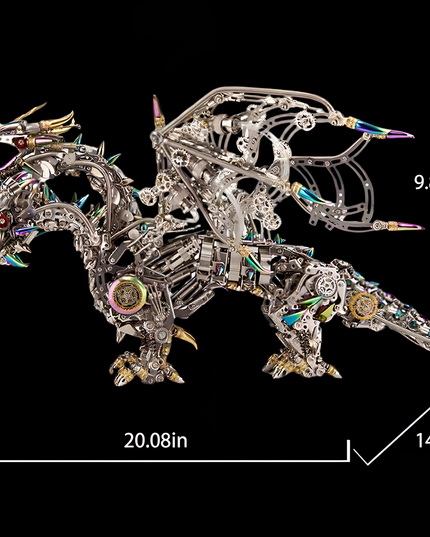 This Steampunk Mechanical Dragon 3D Puzzle Metal Kit features an intricate design, combining interlocking metallic components, gears, and colorful accents. With dimensions of 20.08 in (length) × 14.57 in (height) × 9.84 in (width), it serves as a substantial and striking decorative piece. Blending steampunk industrial art with a mythical dragon form, it’s ideal for adding a touch of mechanical artistry and fantasy charm to your space.