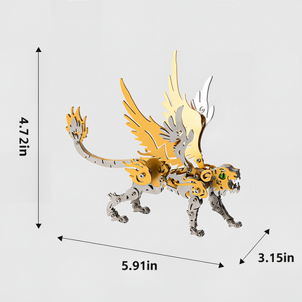 Dimensions of the Gold and Silver White Tiger 3D Puzzle: 4.72 inches tall, 5.91 inches long, 3.15 inches wide. This DIY metal model kit is perfectly sized for any fun desktop display