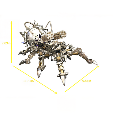 Steampunk spiked spider metal model with dimensions 7.09in x 11.81in x 9.84in. This intricate DIY 3D puzzle is a prime example of our premium Metal Kits, designed to be a "funny table" centerpiece and a truly "table funny" addition to any collection