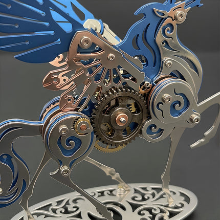 Premium 3D puzzle Metal Kit of a robotic Pegasus, a high-quality metal model assembly project for hobbyists and collectors.