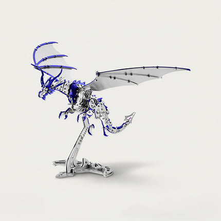 Thunder Pterosaur 3D Puzzle Metal Kit - Immerse yourself in a fun and challenging DIY assembly with sleek metallic blue details. This majestic, futuristic-inspired premium metal model is perfect for minimalist living room decor, eye-catching displays, or as a stylish statement piece for your fun desk. It seamlessly blends elegance with mechanical artistry.