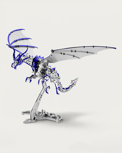 Thunder Pterosaur 3D Puzzle Metal Kit - Immerse yourself in a fun and challenging DIY assembly with sleek metallic blue details. This majestic, futuristic-inspired premium metal model is perfect for minimalist living room decor, eye-catching displays, or as a stylish statement piece for your fun desk. It seamlessly blends elegance with mechanical artistry.