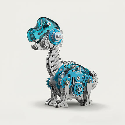 Mechanical Brachiosaurus 3D puzzle Metal Kit - A charming fun toy for dinosaur and mechanics lovers, this DIY assembled table funny piece features an intricate, mechanical Brachiosaurus design. It invites you to craft a piece of whimsy part by part. Beyond being a dynamic desktop ornament with striking blue and metallic details, it serves as an educational tool for kids to learn about dinosaur anatomy and mechanical structures during assembly. It’s also a stylish decor for home offices.