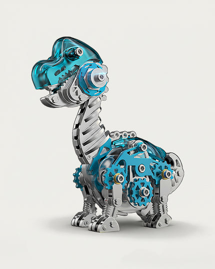 Mechanical Brachiosaurus 3D puzzle Metal Kit - A charming fun toy for dinosaur and mechanics lovers, this DIY assembled table funny piece features an intricate, mechanical Brachiosaurus design. It invites you to craft a piece of whimsy part by part. Beyond being a dynamic desktop ornament with striking blue and metallic details, it serves as an educational tool for kids to learn about dinosaur anatomy and mechanical structures during assembly. It’s also a stylish decor for home offices.