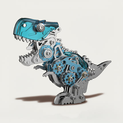 Mechanical Tyrannosaurus Rex 3D puzzle Metal Kit - An enthralling fun toy for dinosaur and mechanics buffs, this DIY-assembled tabletop delight features a polished, mechanical T-Rex design. It encourages you to forge a piece of vigor little by little. Beyond being a dynamic desktop ornament with striking blue and metallic details, it serves as an informative tool for kids to understand dinosaur anatomy and mechanical setups during assembly. It’s also a chic complement for home offices.