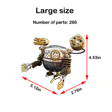This Large Mechanical Robot 3D puzzle Metal Kit has 266 parts and measures 5.12in×2.76in×4.53in. It features a steampunk design with metal gears and a stainless-steel body. The assembly is highly challenging, and the finished product, with its intricate mechanical details, serves as a striking focal point for your funny table, ideal for steampunk lovers and puzzle enthusiasts, adding a strong industrial-mechanical charm to your space.