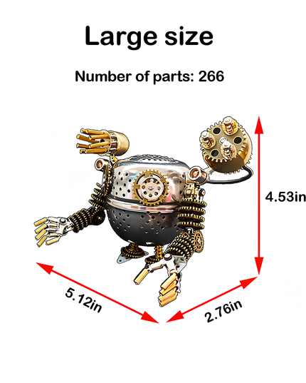 This Large Mechanical Robot 3D puzzle Metal Kit has 266 parts and measures 5.12in×2.76in×4.53in. It features a steampunk design with metal gears and a stainless-steel body. The assembly is highly challenging, and the finished product, with its intricate mechanical details, serves as a striking focal point for your funny table, ideal for steampunk lovers and puzzle enthusiasts, adding a strong industrial-mechanical charm to your space.