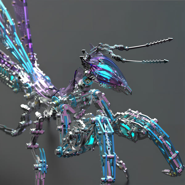 Cyberpunk style mantis **3D metal puzzle** featuring a translucent purple head and vibrant blue electroplated parts.