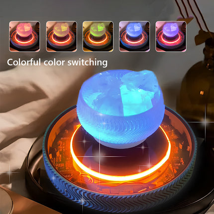 Magnetic levitation aroma diffuser with colorful light switching function, featuring a suspended textured bowl on an LED base