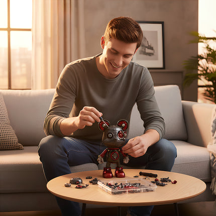 Engaging steampunk puzzle assembly of a robotic bear warrior, a premium mechanical steampunk metal model from the TableFunny collection.
