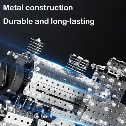 Durable metal construction detail of a mechanical steampunk 3D puzzle Metal Kits with steel plates and screws