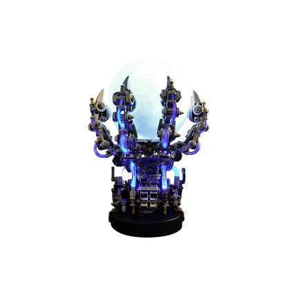 A futuristic mechanical stand with blue LED lights cradles a bright white sphere—this is the Dragon Claw Lamp. This unique metal model is a challenging yet rewarding DIY project from our 3D assembly metal kits, destined to become a conversation piece on any interesting desk