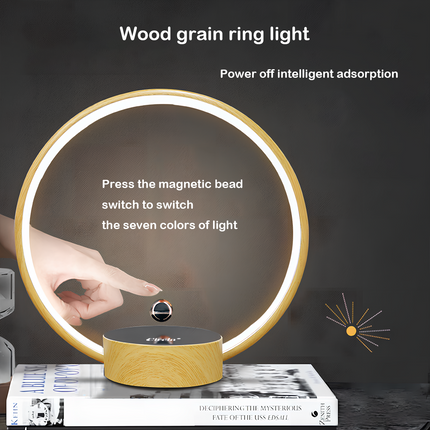 Wood grain magnetic levitation ring lamp: Press the floating bead to switch 7 colors, features power-off safety adsorption