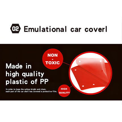 Emulational car cover made from non-toxic high quality PP plastic featuring a protective film for a red pickup truck metal model, built from 3D puzzle Metal Kits as an awesome steampunk puzzle steam punk mech.