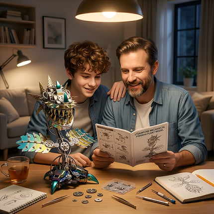 Learning engineering through a giant steam punk mech plant kit, a high-quality metal model for educational home hobbies.