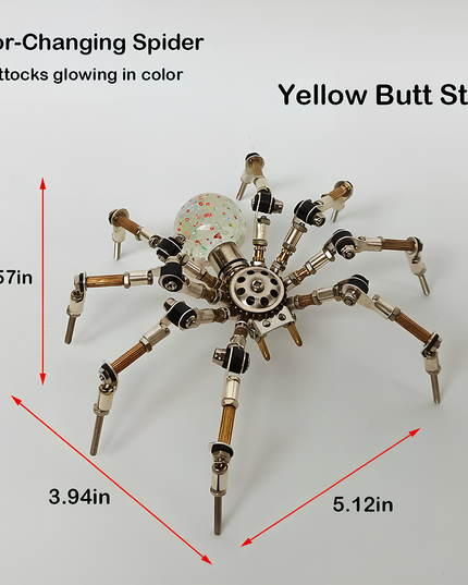 Mechanical Spider 3D Puzzle Metal Kit (Yellow Butt Style) - A unique fun toy for mechanics and design lovers, this DIY-assembled tabletop piece features a mechanical spider design with a transparent, speckled body part and intricate metallic limb details. it challenges you to build a piece of individuality with precision. It’s also a superb showcase of craftsmanship, ideal for collectors of mechanical models and lovers of industrial art with a distinctive design.
