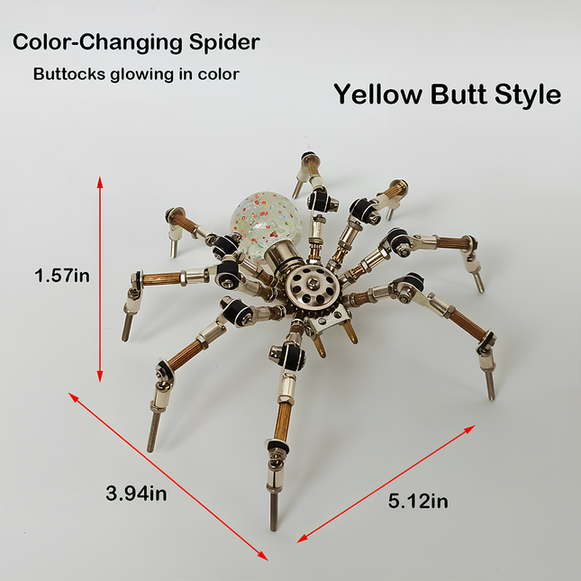 Mechanical Spider 3D Puzzle Metal Kit (Yellow Butt Style) - A unique fun toy for mechanics and design lovers, this DIY-assembled tabletop piece features a mechanical spider design with a transparent, speckled body part and intricate metallic limb details. it challenges you to build a piece of individuality with precision. It’s also a superb showcase of craftsmanship, ideal for collectors of mechanical models and lovers of industrial art with a distinctive design.