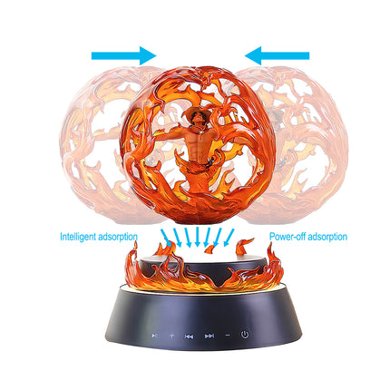 Magnetic levitation safety feature: Auto-adsorption secures the floating flame globe to the base during power failure