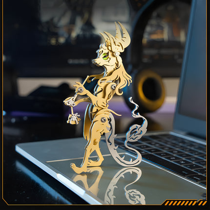 Golden Monkey King mythical creature steam punk mech metal model for desk