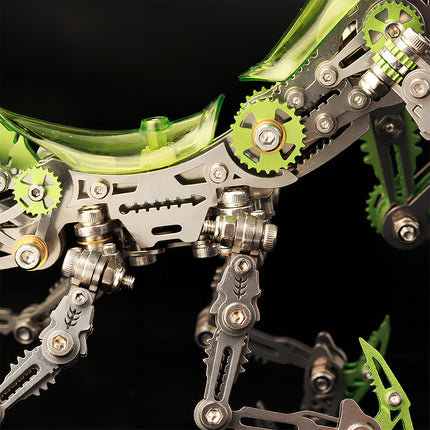 Precision chassis engineering of a **metal model kit**, showcasing screw details and gears similar to a **3D truck puzzle** mechanism.