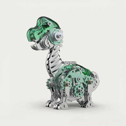 Mechanical Brachiosaurus 3D puzzle Metal Kit - A charming fun toy for dinosaur and mechanics lovers, this DIY assembled table funny piece features an intricate, mechanical dinosaur design. It invites you to craft a piece of whimsy part by part, and the finished mechanical dinosaur, with its striking green and metallic details, becomes a dynamic desktop ornament, making it a captivating fun toy full of mechanical charm.