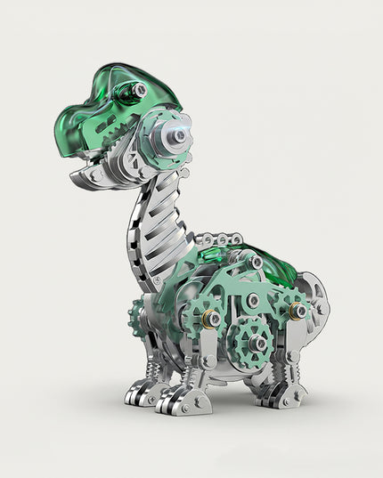 Mechanical Brachiosaurus 3D puzzle Metal Kit - A charming fun toy for dinosaur and mechanics lovers, this DIY assembled table funny piece features an intricate, mechanical dinosaur design. It invites you to craft a piece of whimsy part by part, and the finished mechanical dinosaur, with its striking green and metallic details, becomes a dynamic desktop ornament, making it a captivating fun toy full of mechanical charm.